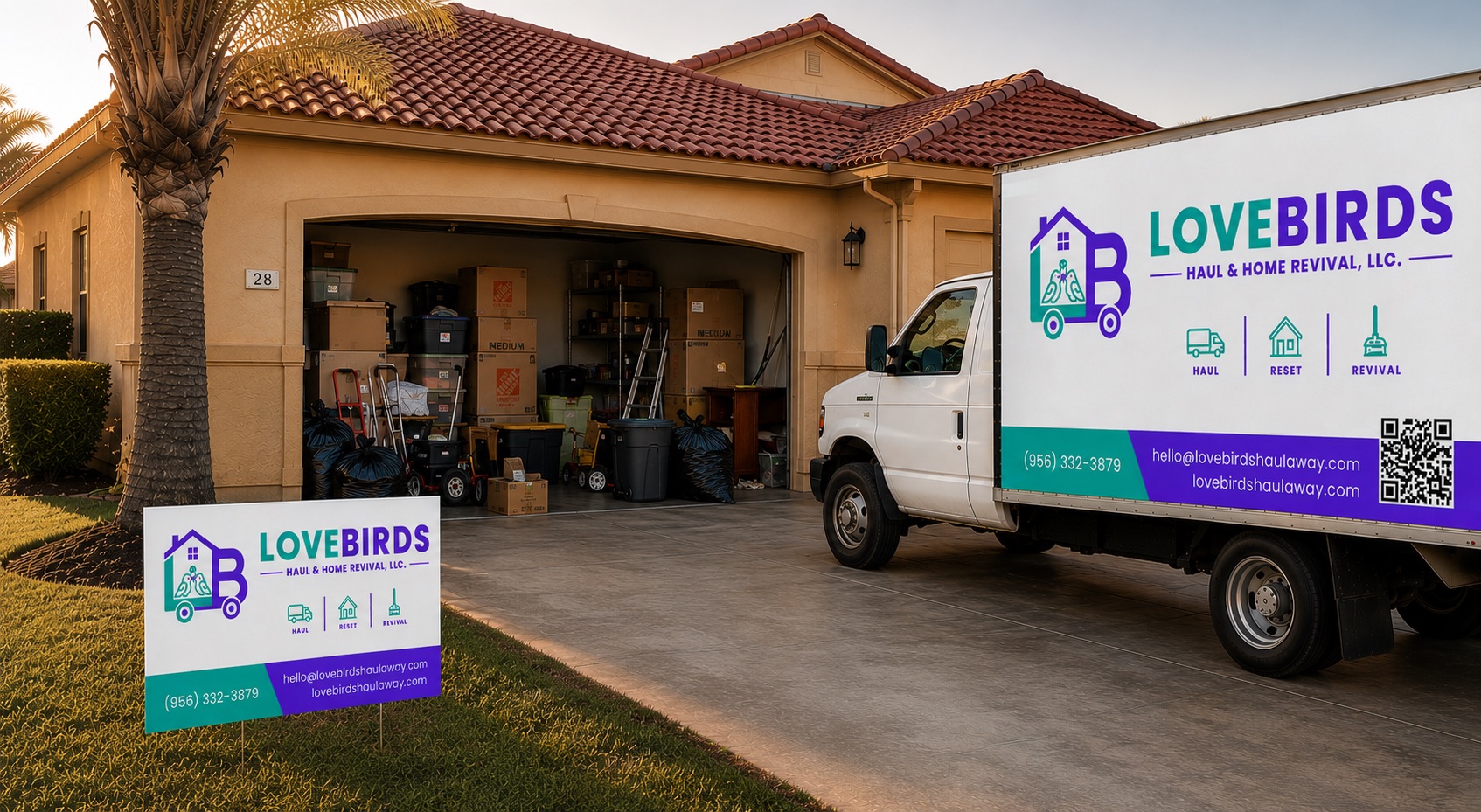 Garage before a Lovebirds cleanout — full of boxes and clutter